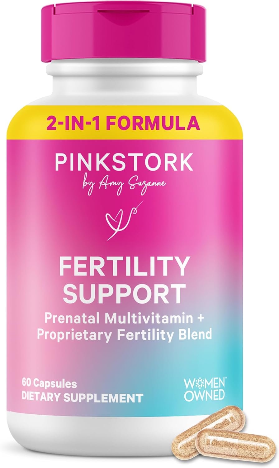 Pink Stork Fertility Supplements for Women, 60 Capsules | 2-in-1 Conception Support + Prenatal, Inositol, Folate + CoQ10, Cycle Regularity, Hormone Balance, Reproductive Wellness