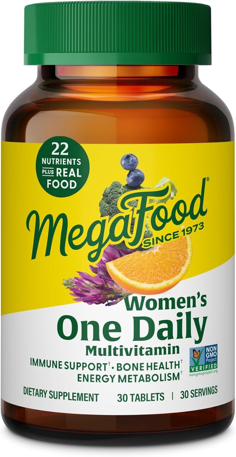 MegaFood One Daily Multivitamin for Women with 22 Nutrients, 30 Tablets | Immune Support, Cellular Energy & Healthy Skin & Hair, Methylfolate, Methylated B12, Iron, C, D3, Vegetarian, 30 Servings