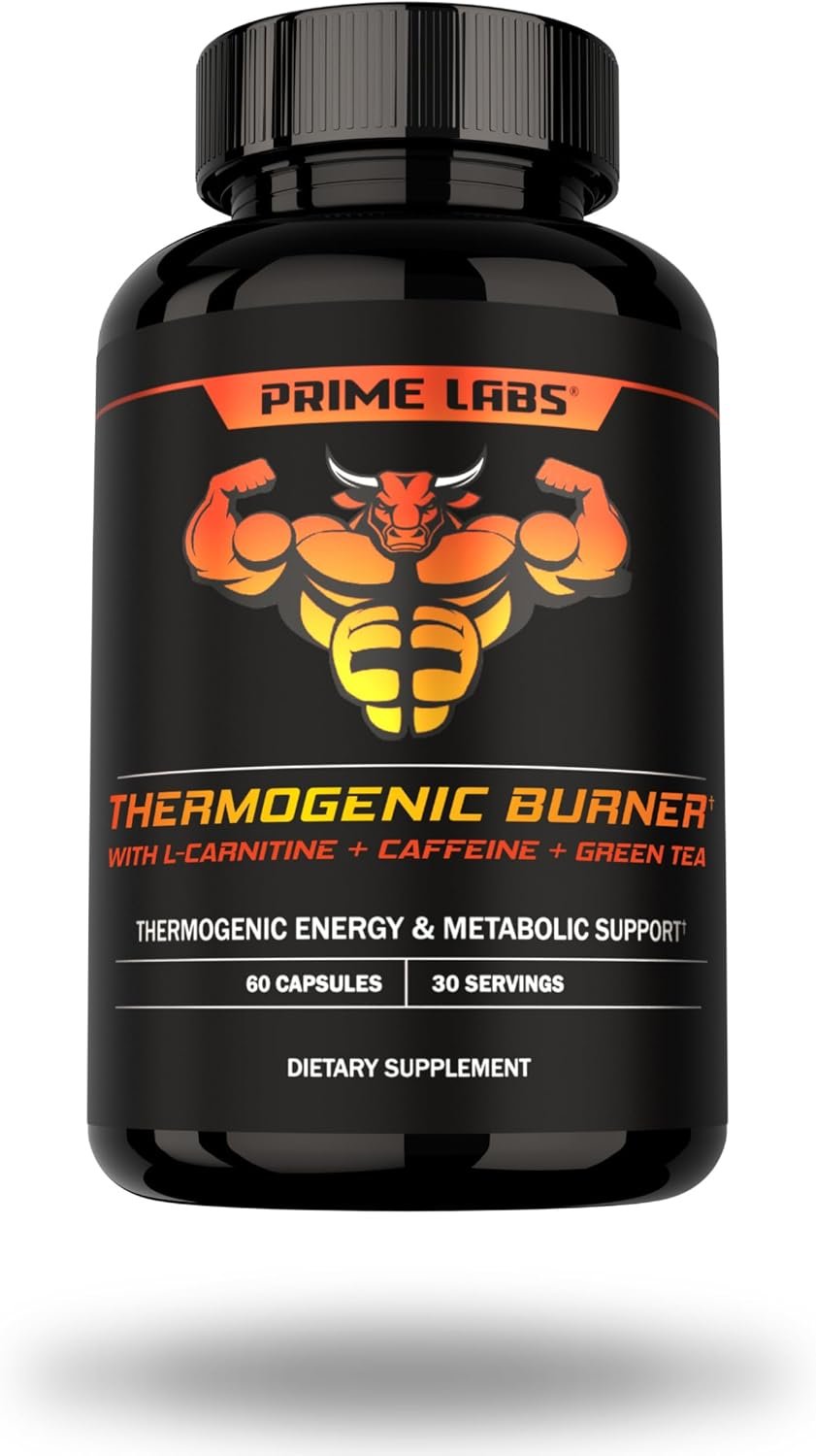 Prime Labs Thermogenic Fat Burner for Men, Weight Loss Supplement | L-Carnitine, Caffeine, & Green Tea for Thermogenic Energy & Metabolic Support, Made in the USA, 60 Capsules