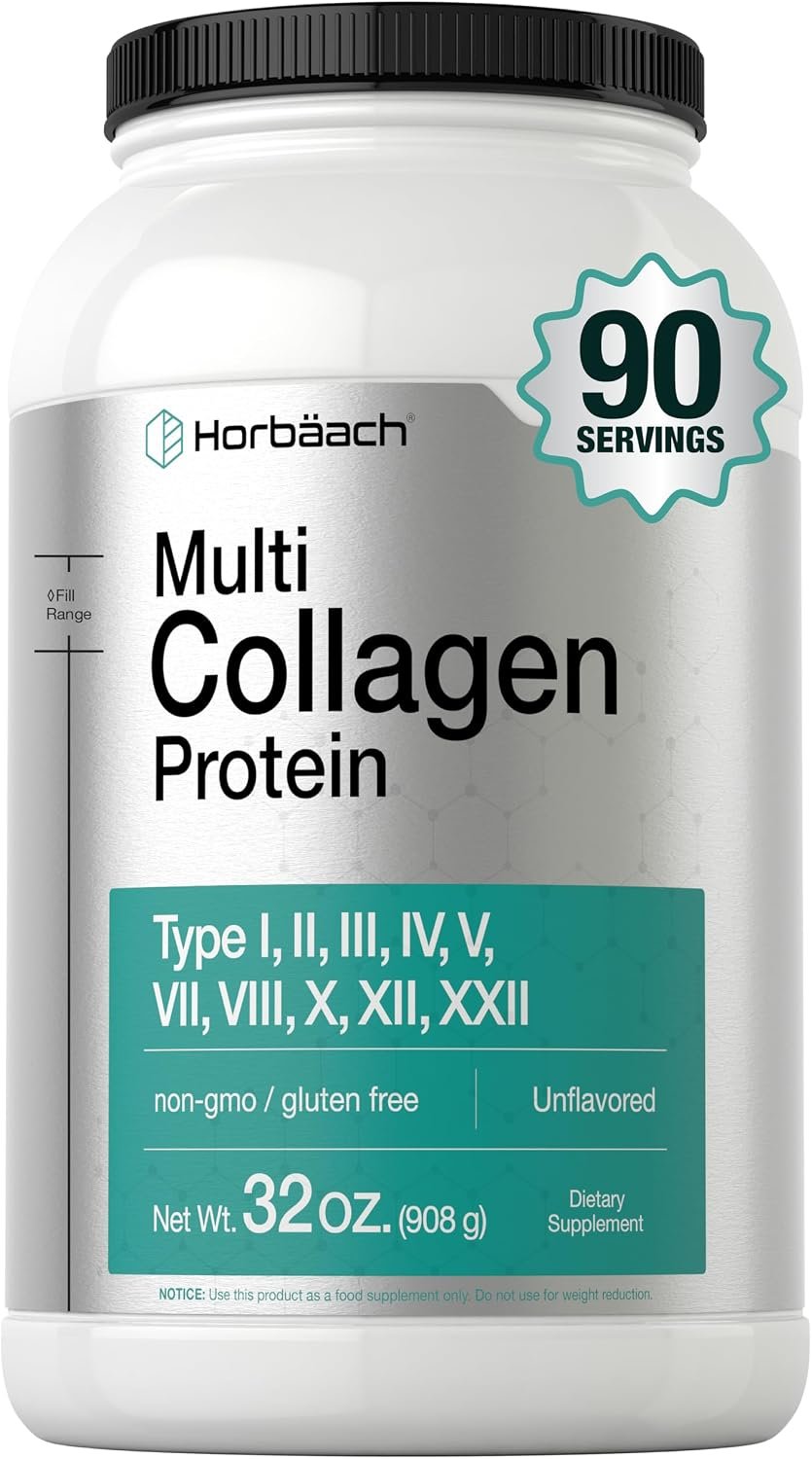 Horbaach Multi Collagen Protein Powder 32 oz | Grassfed Collagen Peptides | Types I, II, III, IV, V, VII, VIII, X, XII, and XXII | Keto & Paleo Friendly | Unflavored & Gluten Free