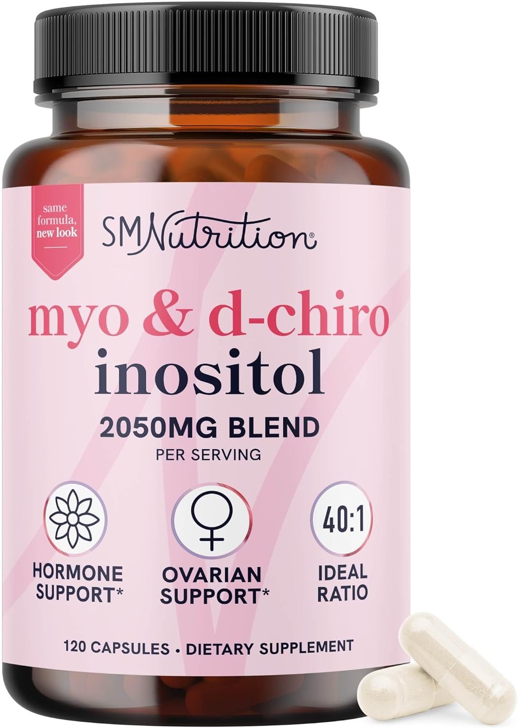 Myo-Inositol & D-Chiro Inositol for Hormone Balance for Women, 40:1 Ratio | Fertility Ovarian Health & Cycle Support, Myoinositol 2000mg & D Chiro 50mg, Ovarian Support Vitamins, Vegan, 120 Capsules