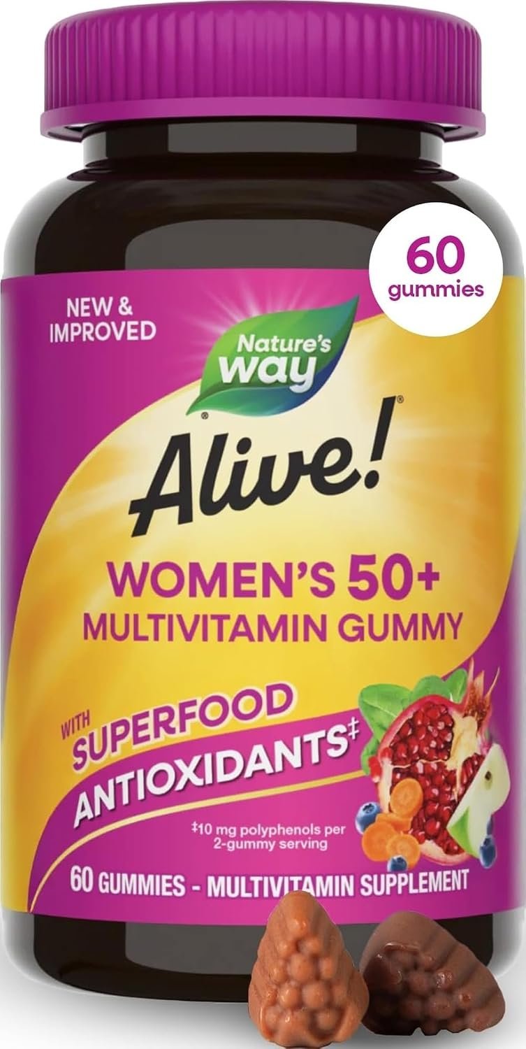 Nature’s Way Alive! Women’s 50+ Multivitamin Gummies, Mixed Berry, 60 ct | Daily Gummy Multi with B-Vitamins, Vitamin D3 & Calcium to Support Heart, Brain, & Bone Health for Women 50 and Older