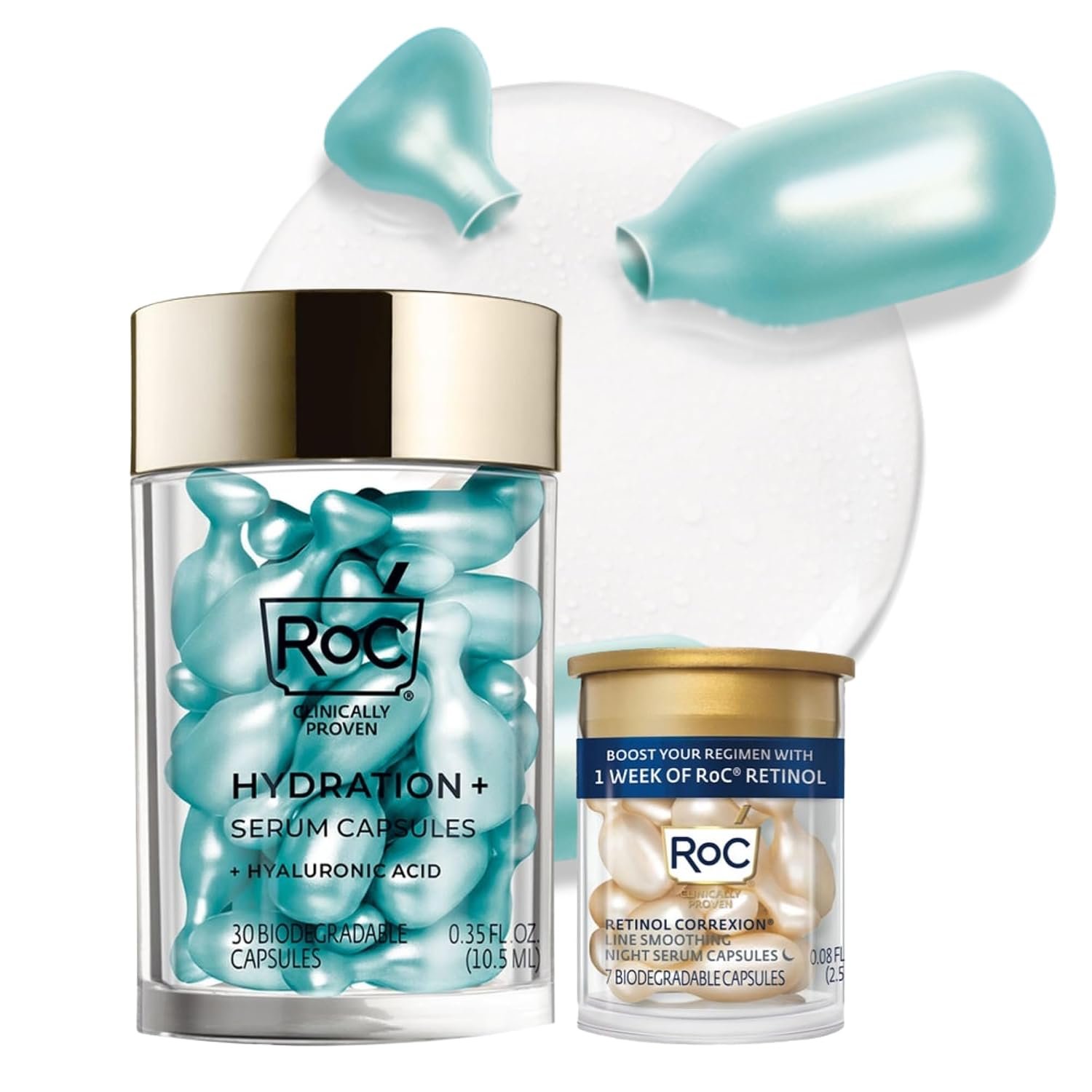 RoC Hyaluronic Acid Night Serum Capsules 30ct + RoC Retinol Capsules 7ct | 30 hyaluronic acid capsules for Intense Hydration, 7 retinol capsules, Anti-Aging Skincare for Women & Men, fragrance-free