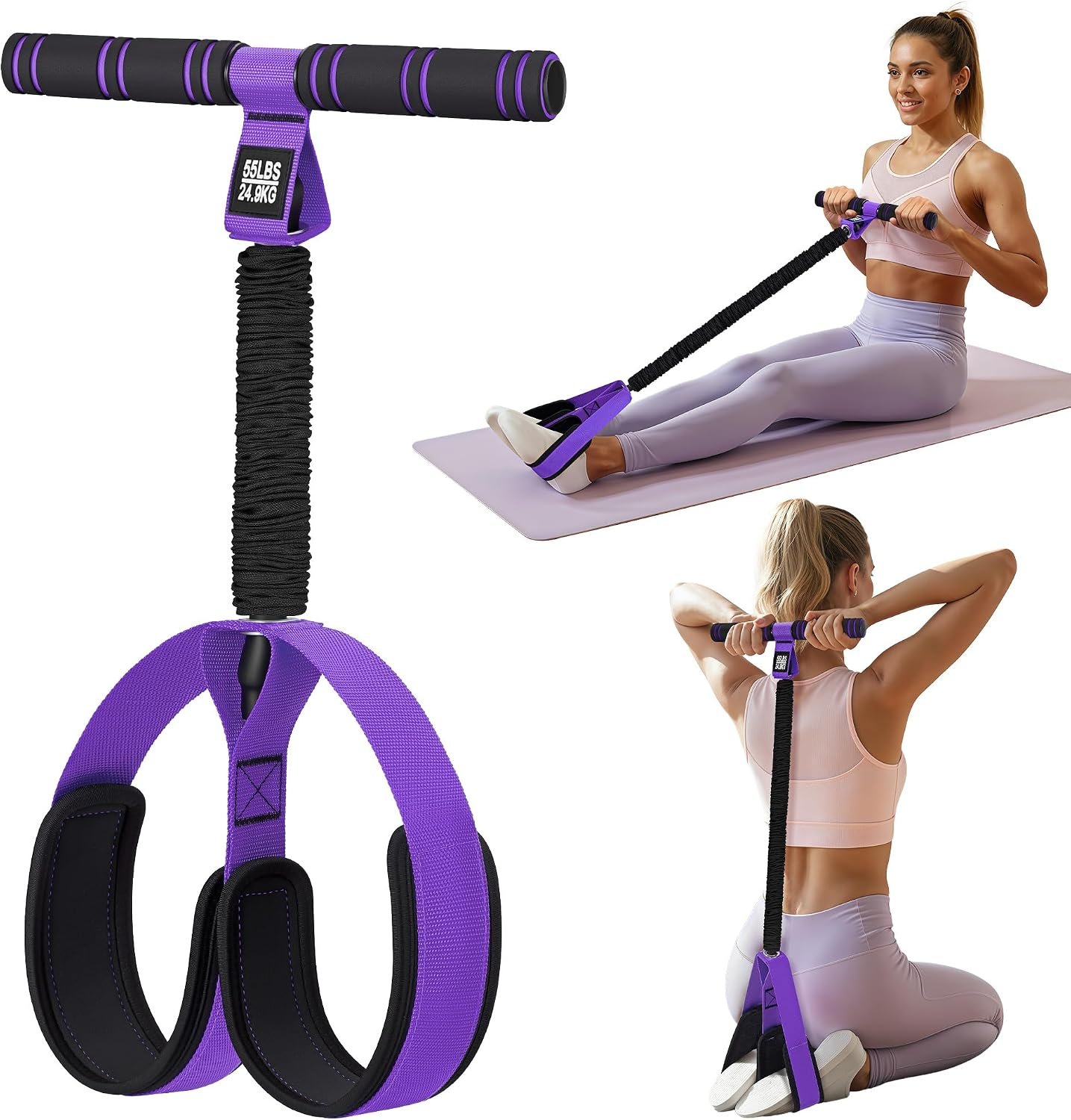 Pedal Resistance Band with Handle | Upgraded 55LBS Exercise Resistance Bands for Core, Abs, Legs, Glutes, Arms, Strength, Physical Therapy, Pilates, Sit Up Workout Equipment for Women Home Gym