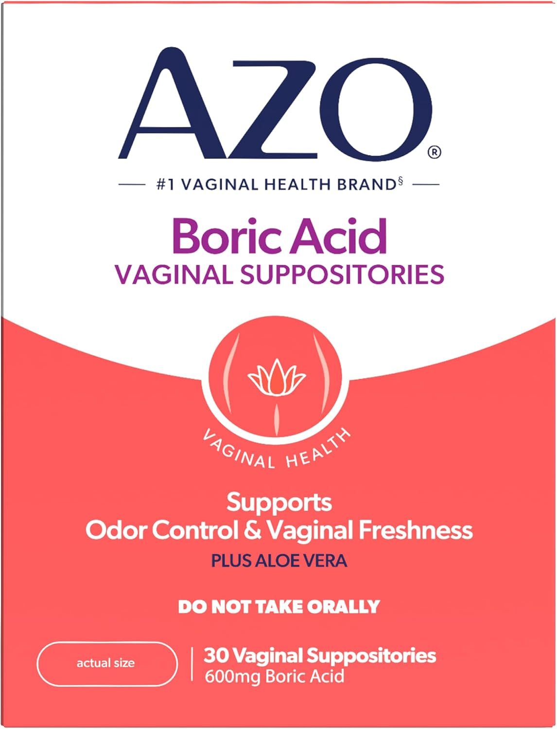 AZO Vaginal Boric Acid Suppositories for Women, 600mg, 30 Count | From the #1 Vaginal Health Brand± Supports Vaginal Freshness & Odor Control*, Clinically Studied Amount 600mg of Boric Acid