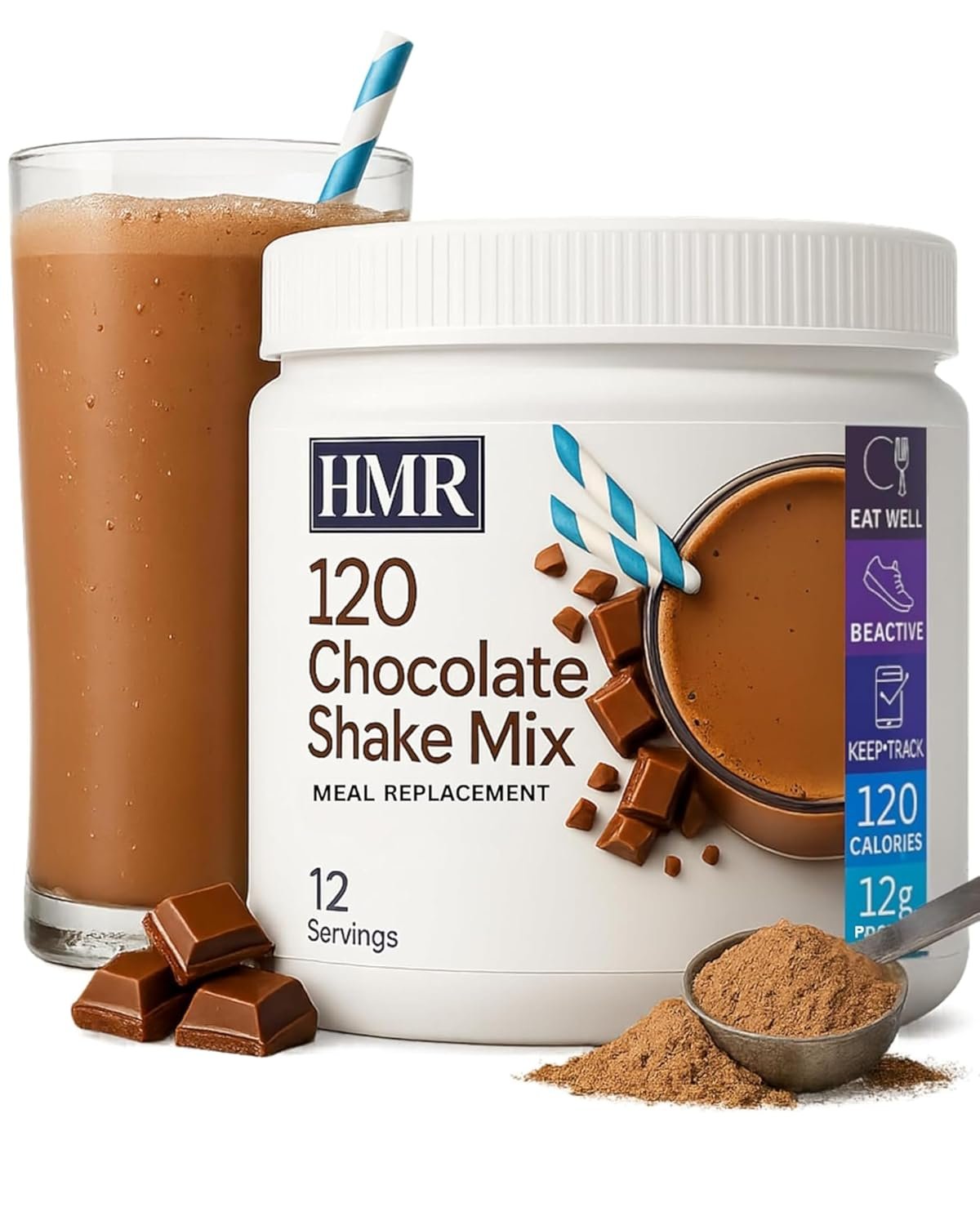 HMR 120 Chocolate Meal Replacement Shake Powder, 12 Servings | Meal Replacement Shake – Rich Chocolate Flavor – 120 Shake Powder – 12g Protein – 12 Servings