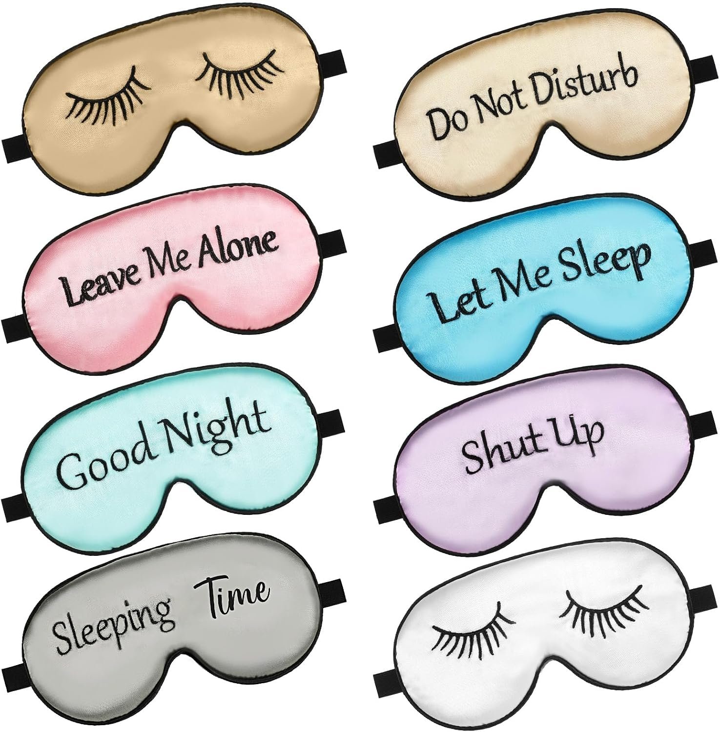 Geyoga 8 Pack Silk Funny Sleep Masks for Women Silky Eye Mask with Adjustable Strap Soft Cute Blackout Blindfold Eye Cover for Women Men Full Night’s Sleep, Travel, Nap, Meditation(Elegant Colors)