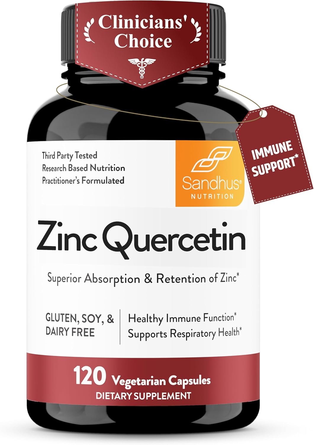Zinc Quercetin Supplements 120 Vegetarian Capsules for Men & Women | Zink Supplement for Immune & Antioxidant Support cGMP Made in USA Pack of 1 By Sandhus
