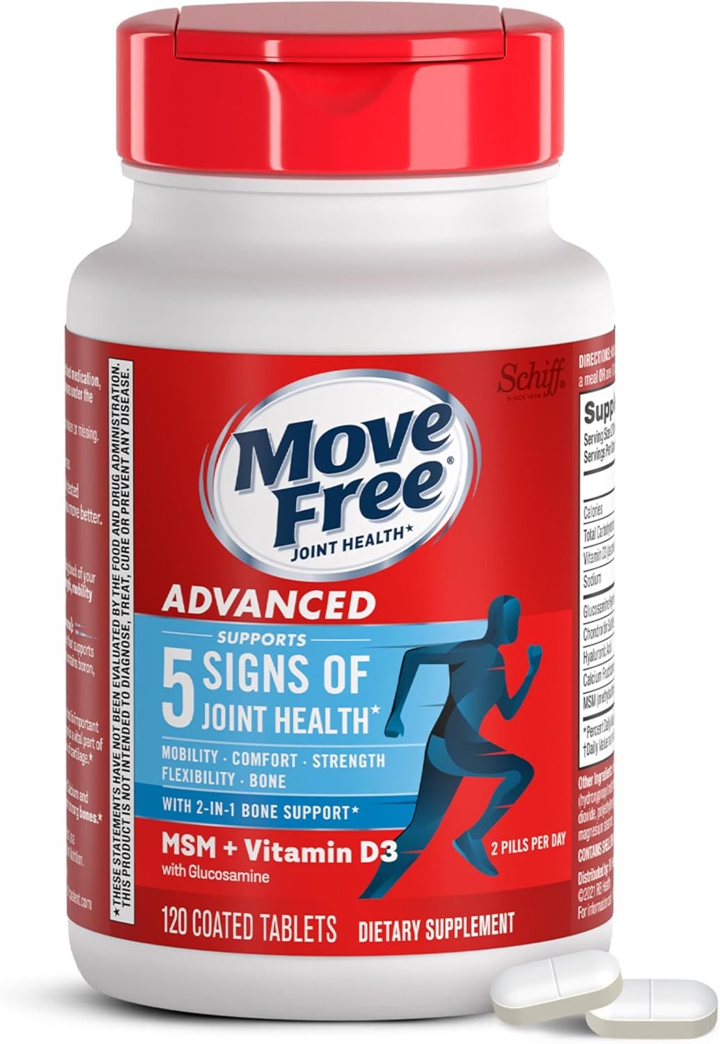 Move Free Advanced Glucosamine Chondroitin MSM + Vitamin D3-120 ct | Joint Support Supplement, Supports Mobility Comfort Strength Flexibility & Bone + Immune Health, 120 tablets (40 Servings)