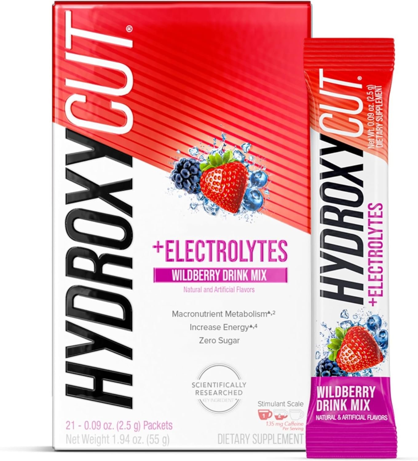 Hydroxycut Drink Mix, Advanced Result, Wildberry Blast, 21 Stick Packs | Metabolism and Energy Support Supplement, C. Canephora Robusta Extract, 135 mg Caffeine and B Vitamins, for Men and Women