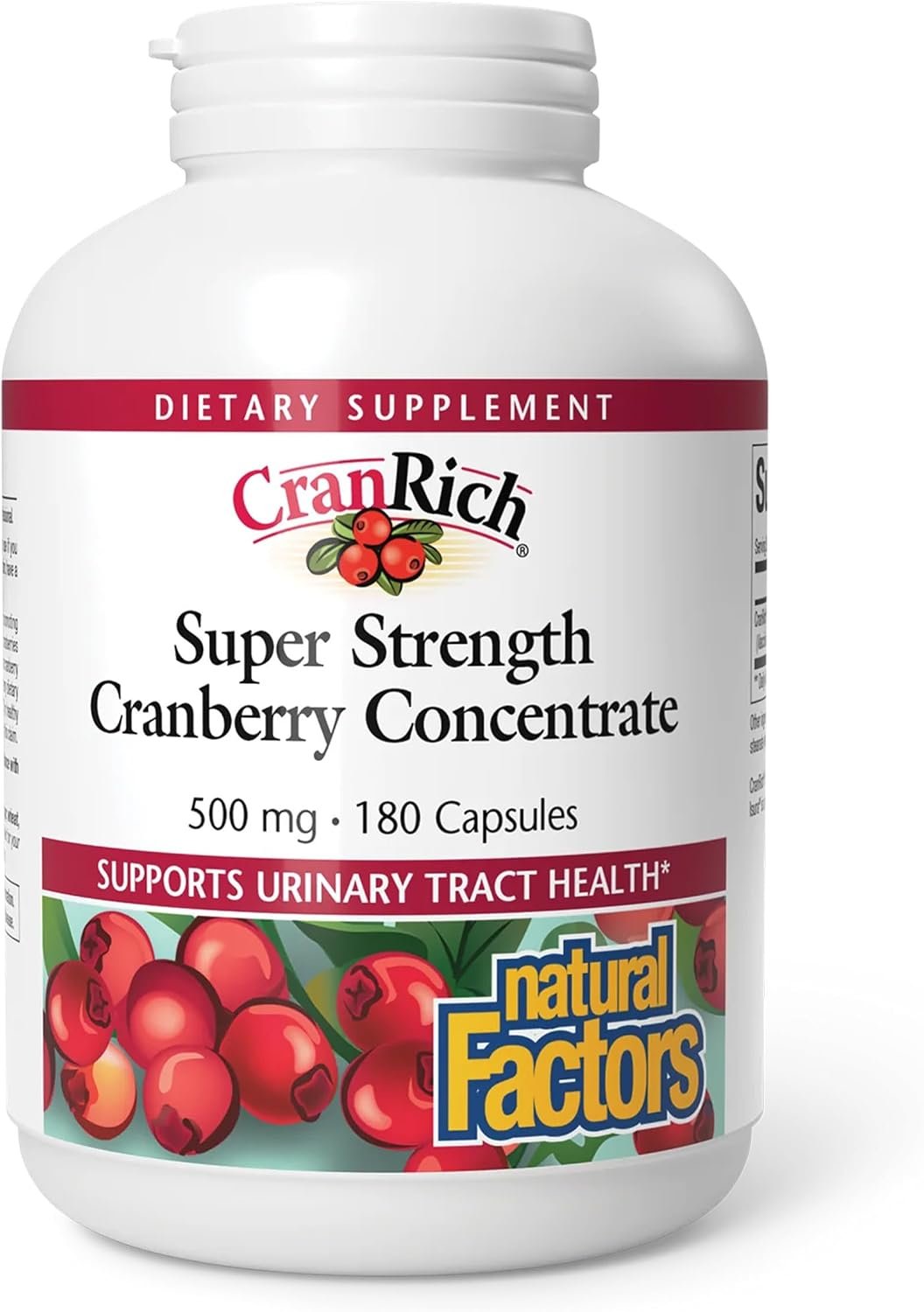 Natural Factors Super Strength Cranberry Concentrate 500 mg, 36:1, 180 Caps | Urinary Tract Health & Antioxidant Support*, 100% Whole Cranberry Fruit, No Added Sugar, Non-GMO & Gluten-Free