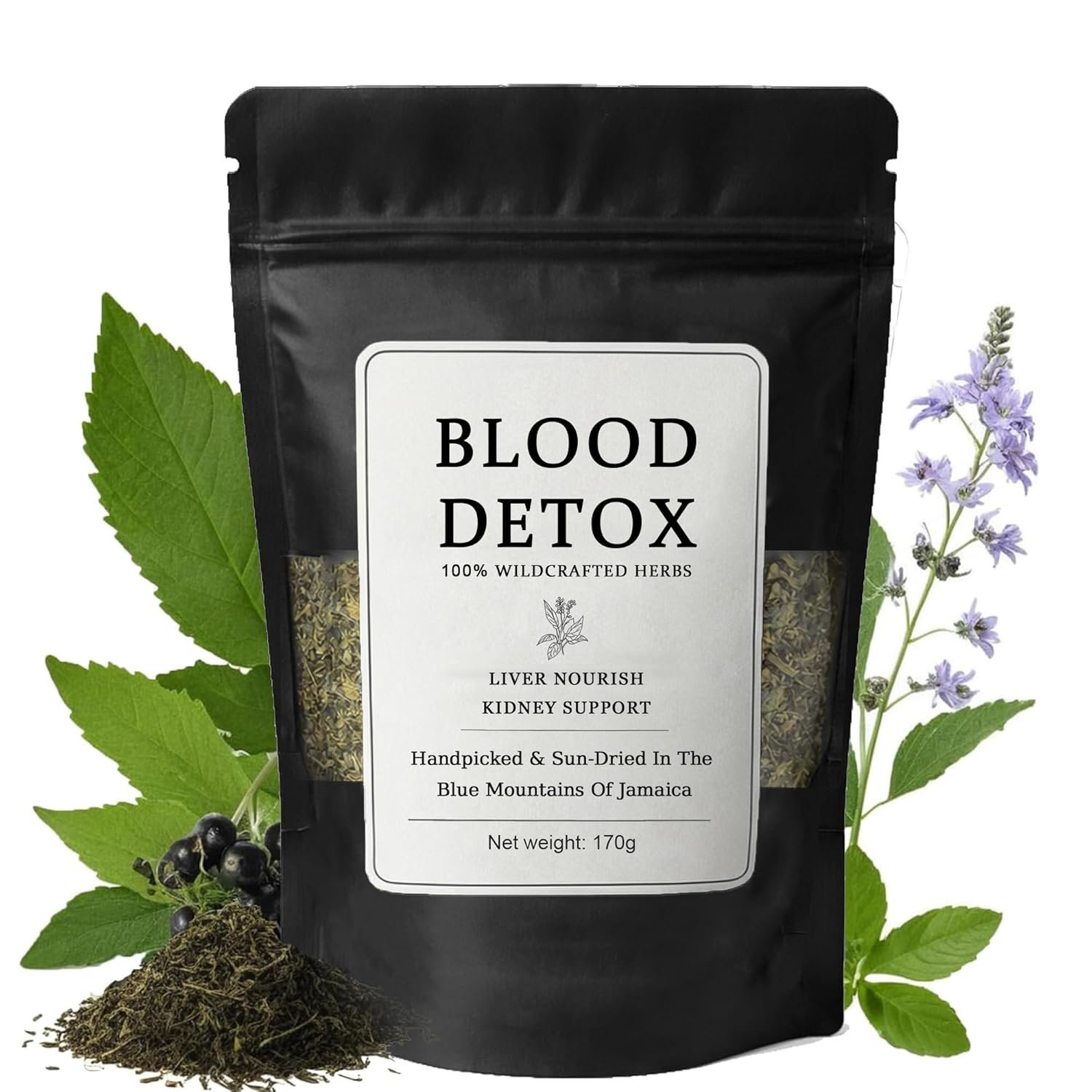 Blood Detox Tea Jamaican, Healing Garden Herbal Plant-Based Botanical Tea with Cinnamon, Guaco, Burdock Root, Daily Enjoyment, Purifies Blood Loose Leaf Herbal Tea 170g/Bag