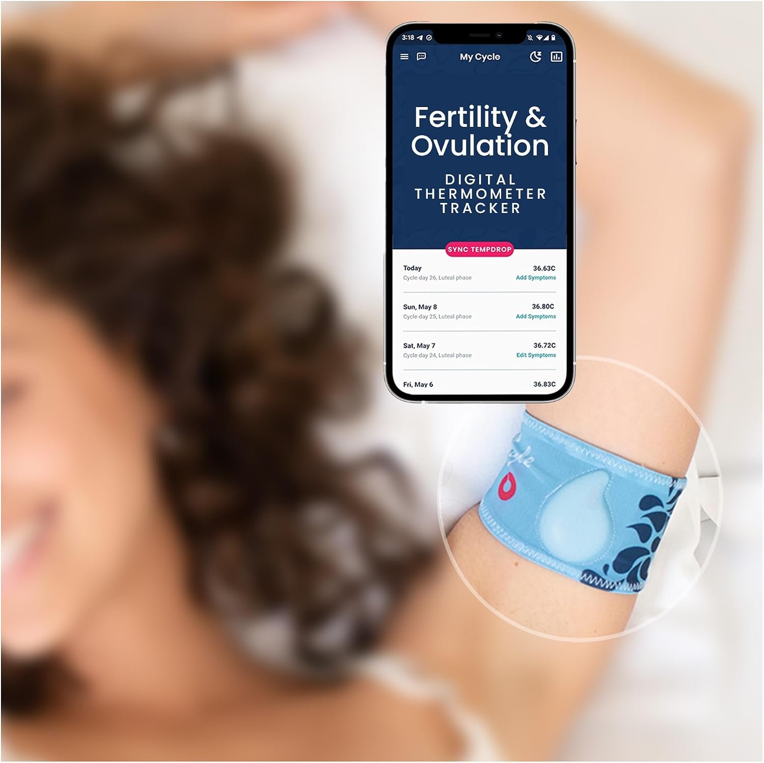 TEMPDROP Fertility and Ovulation Tracker –Wearable Basal Body Temperature (BBT) Monitoring Sensor and Fertility Charting App Includes Comfortable Armband (L/XL – 12.5-18.5 Inches)