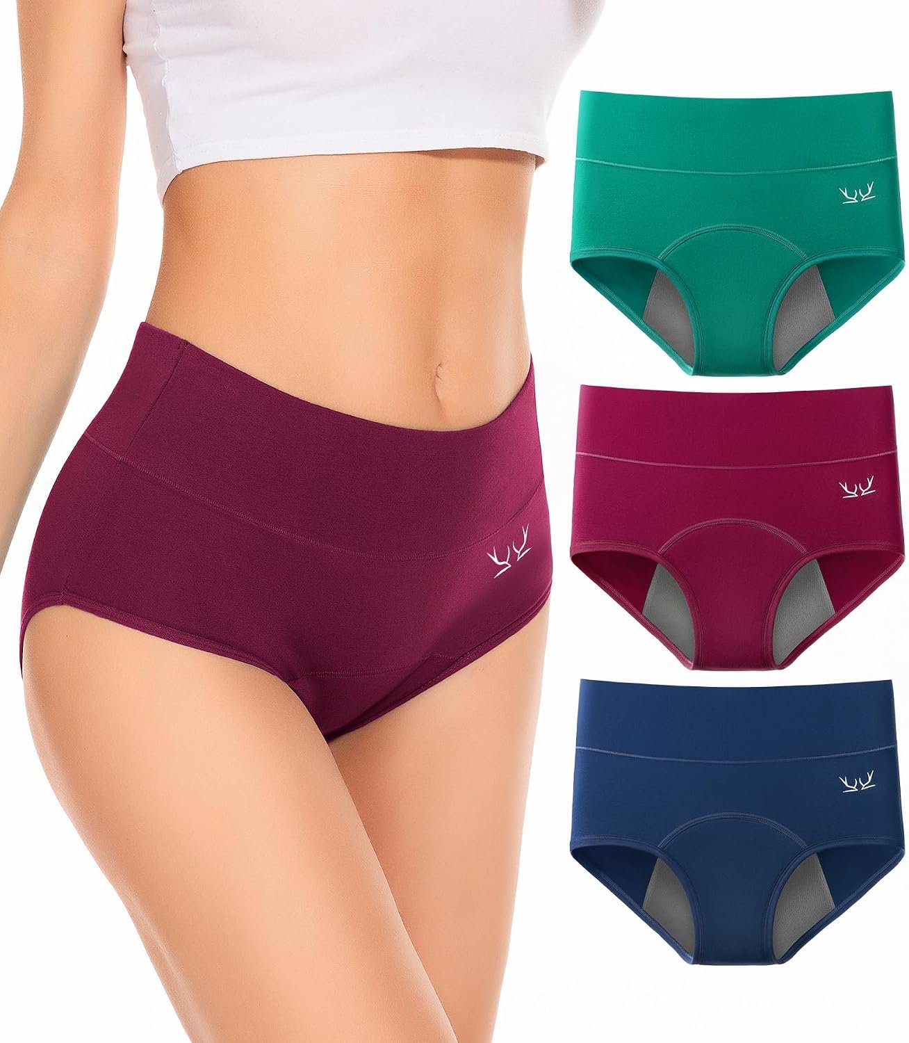 PULIOU Period Underwear for Women Heavy Flow High Waisted Menstrual Panties Teens Cotton Postpartum Hipster 3 Pack Black