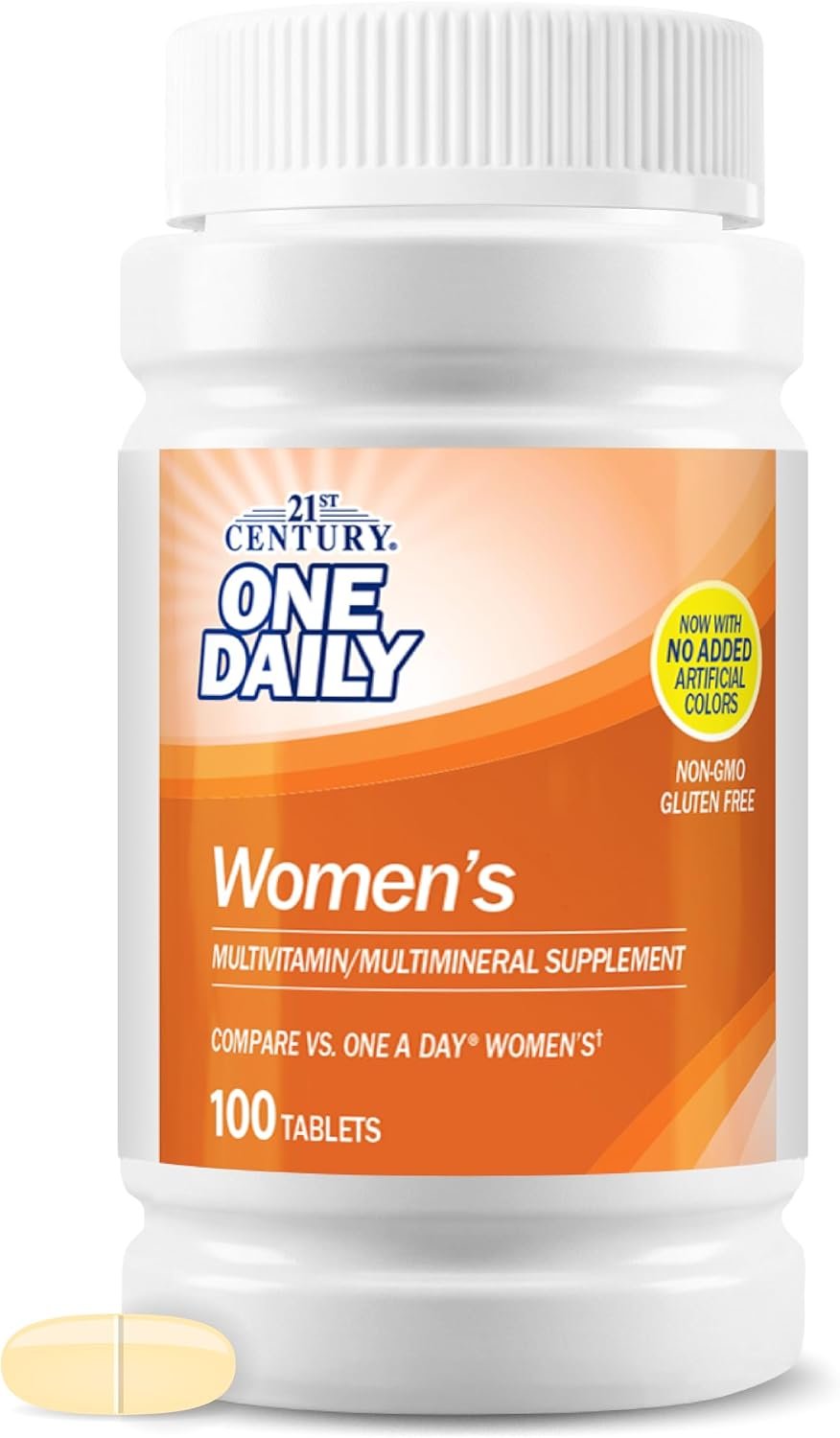 21st Century One Daily Women’s Multivitamin Tablets, 100 Count | Complete Daily Multivitamin & Multimineral, Compare VS. One A Day® Women’s, Women with 16 Essential Nutrients for Energy