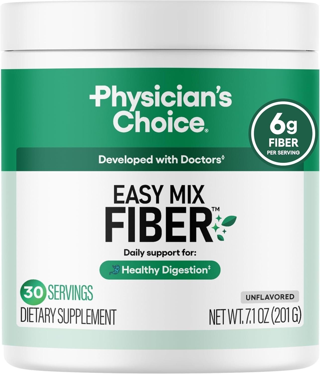 Physician’s CHOICE Easy Mix Fiber for GLP-1 Support – No Grit & Sugar Free – Daily Prebiotic Soluble Fiber Powder Supplement – Digestive Health & Regularity – for Women and Men – Unflavored – 7.1oz