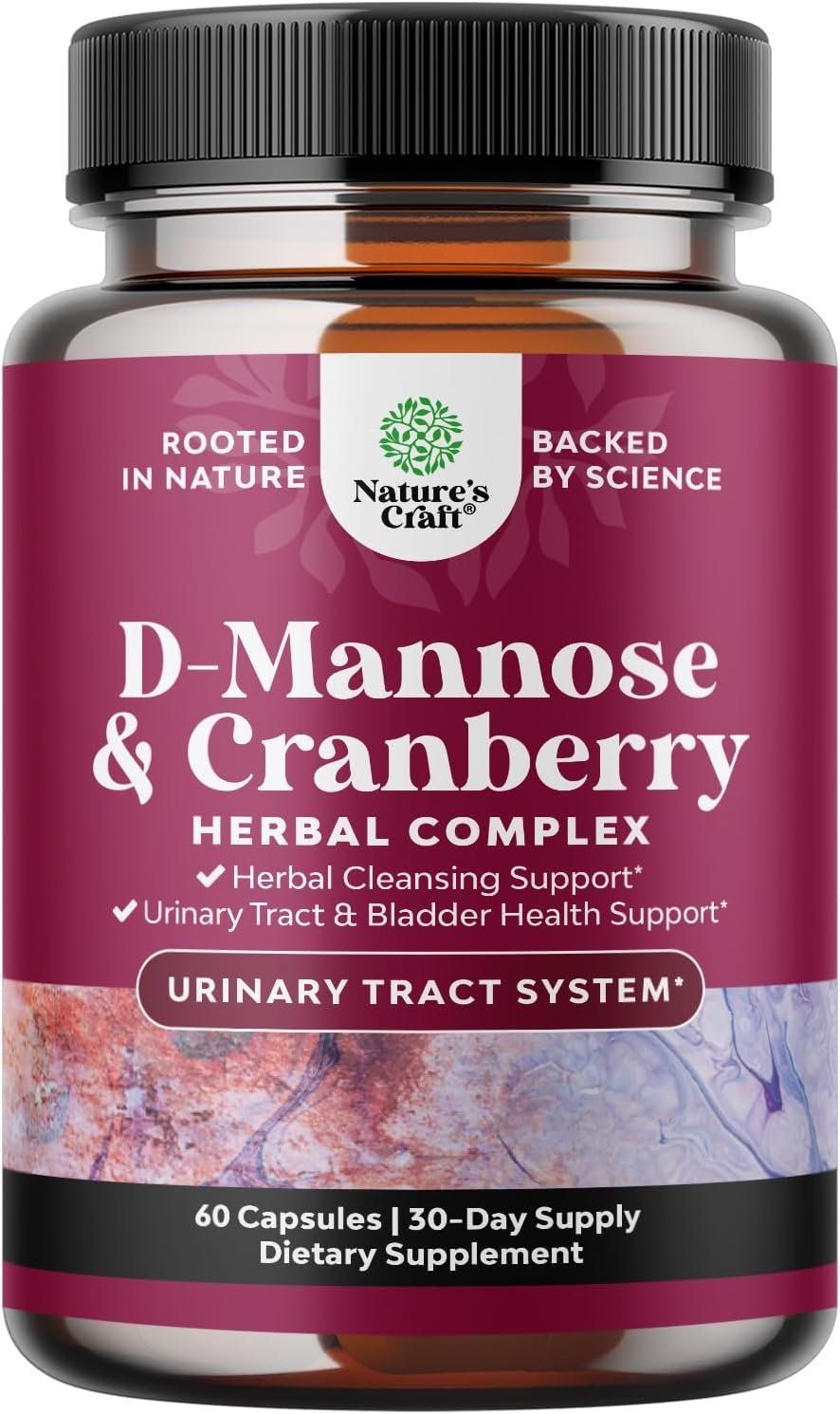 D Mannose with Cranberry Supplement – Potent D Mannose 1000mg Capsules for Kidney Defense Support & Cleanse and Urinary Tract Health for Women & Men – Bladder Health Supplement for Adults – 60 Count