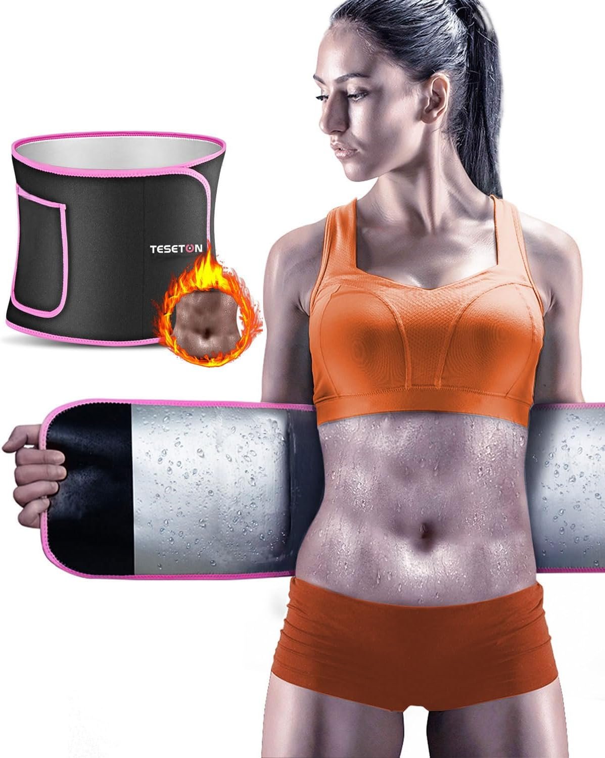 TESETON Waist Trainer Trimmer for Men Women, Sauna Sweat Belt 01