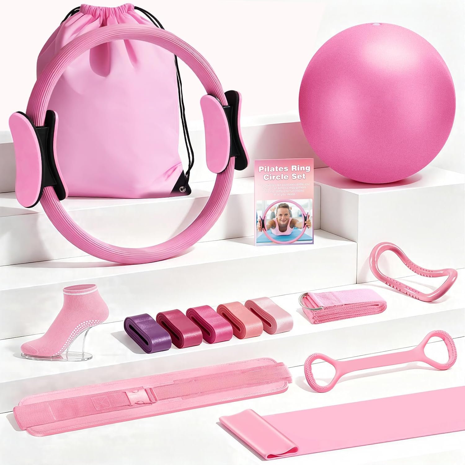 Pilates Ring Set for Home Workout -13” Magic Circle and Ball,14Pcs | Flexible Non-Slip Ring, Premium Yoga Ball, Multi-Resistance Bands, Eco-Durable Material, Full-Body Toning, Beginner-Friendly