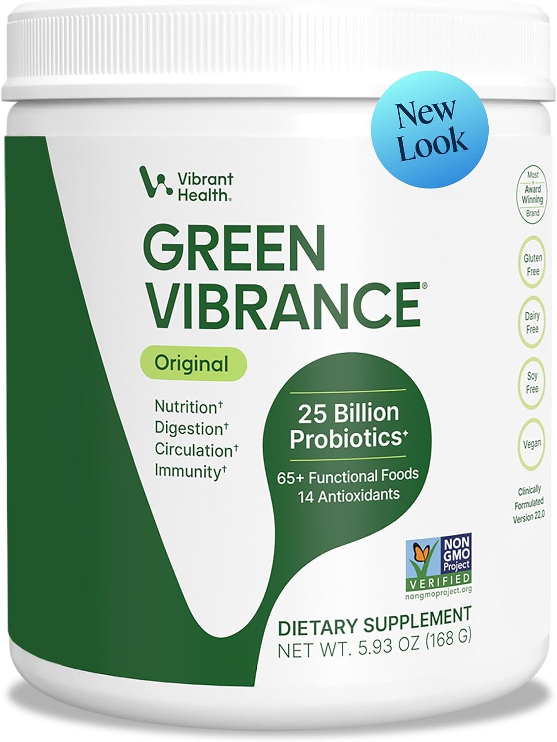 Vibrant Health Green Vibrance Vegan Superfood Powder, 15 Servings | Greens blend with spirulina, chlorella, wheatgrass and barley grass, whole food nutrition that mixes easily daily.