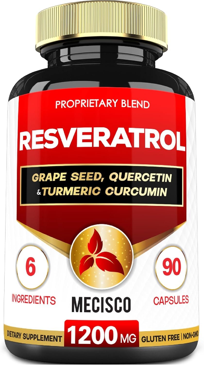 Mecisco Trans Resveratrol Supplement with Grape Seed, Milk Thistle, and More – Resveratrol – 6 Herbal Supports for Immune System, Heart Health, Body Management – 90 Capsules