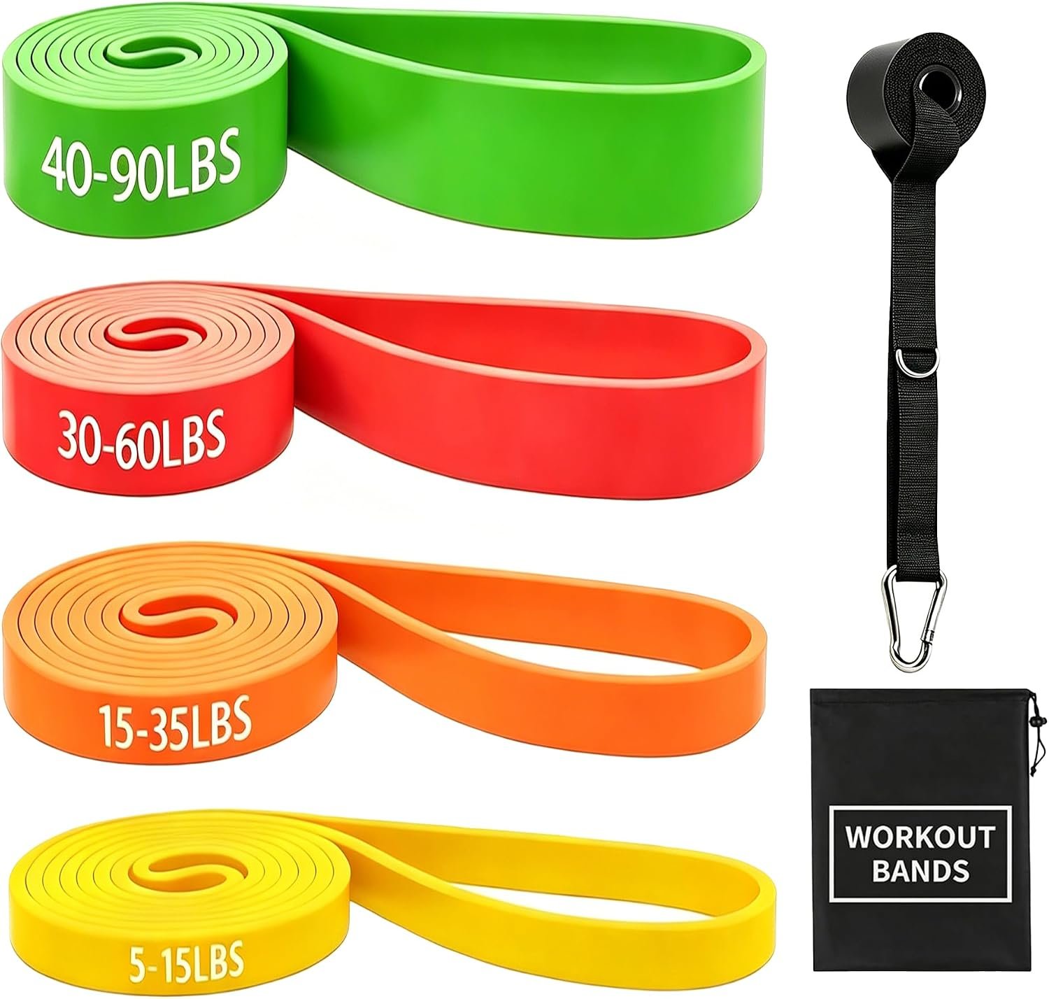 Resistance Bands for Working Out, 5-125LBS Pull Up Assist Bands Set | Equipped with Door Anchor, Carry Bag & Instruction Guide, high elasticity home gym training & physical therapy for men women