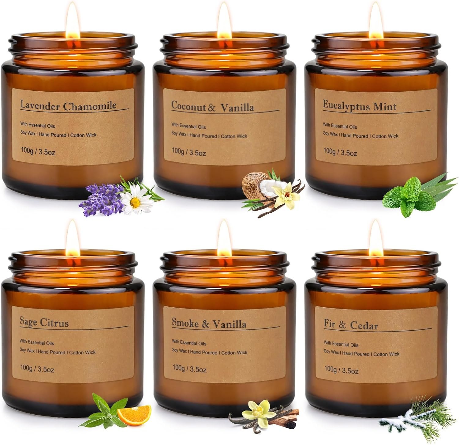 6-Pack Scented Candles for Home, 3.5 Oz Soy Wax Aromatherapy Candle Gift Set, Lavender Chamomile, Eucalyptus Mint & Vanilla, Birthday Gifts for Women, Thank You Graduation Gifts