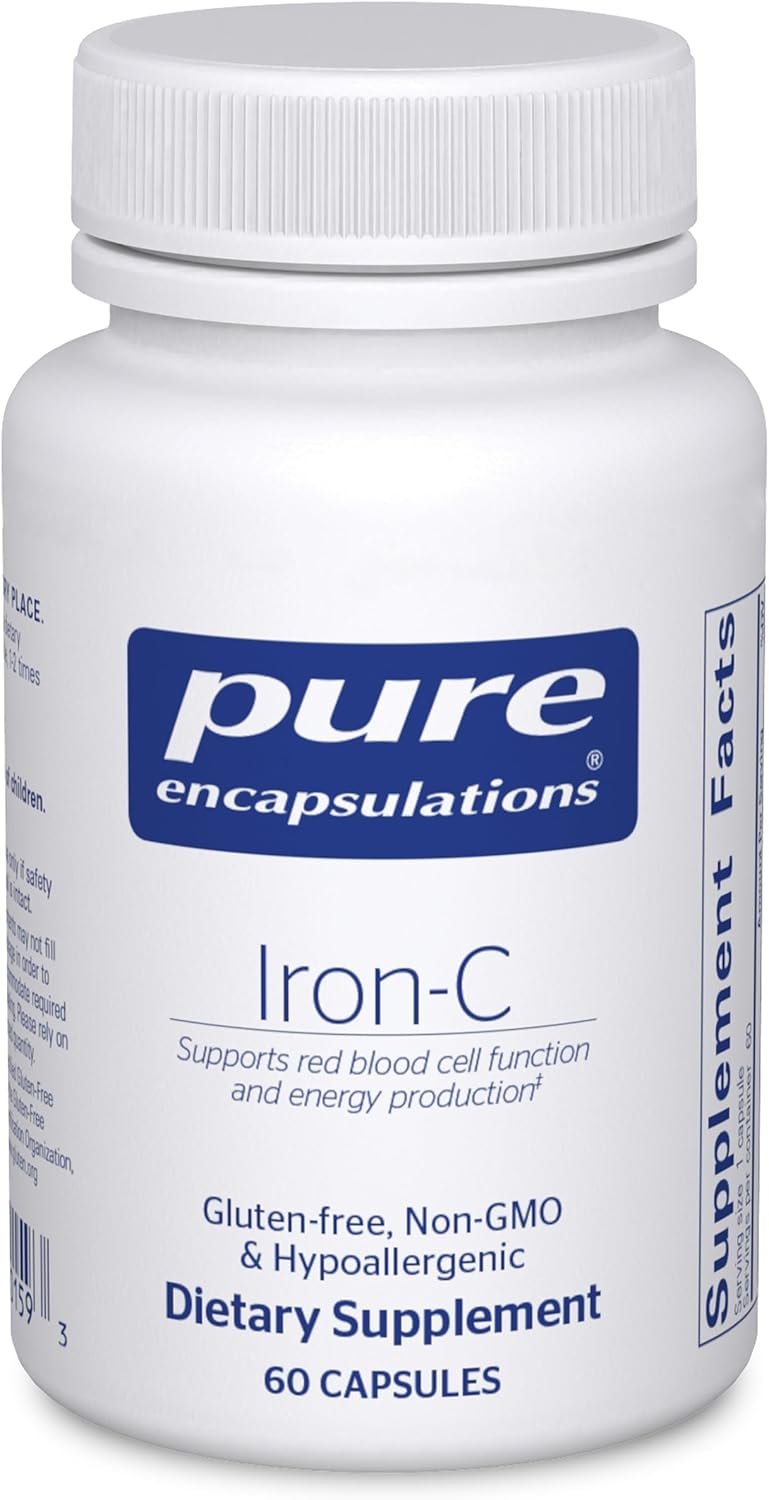 Pure Encapsulations Iron-C, 60 Capsules | 15 mg – 175 mg Vitamin C, Red Blood Cell Support*, Energy Production, Highly Bioavailable Iron Pill, for Women and Men