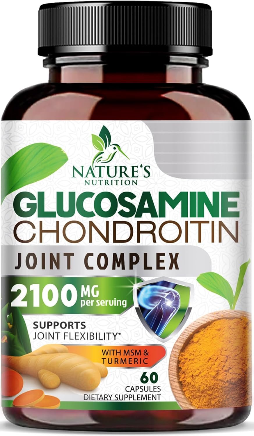 Glucosamine Chondroitin MSM – Joint Support Supplement for Joint Mobility and Cartilage Support For Men and Women – Triple Strength Glucosamine Supplements with Turmeric & Boswellia – 60 Capsules