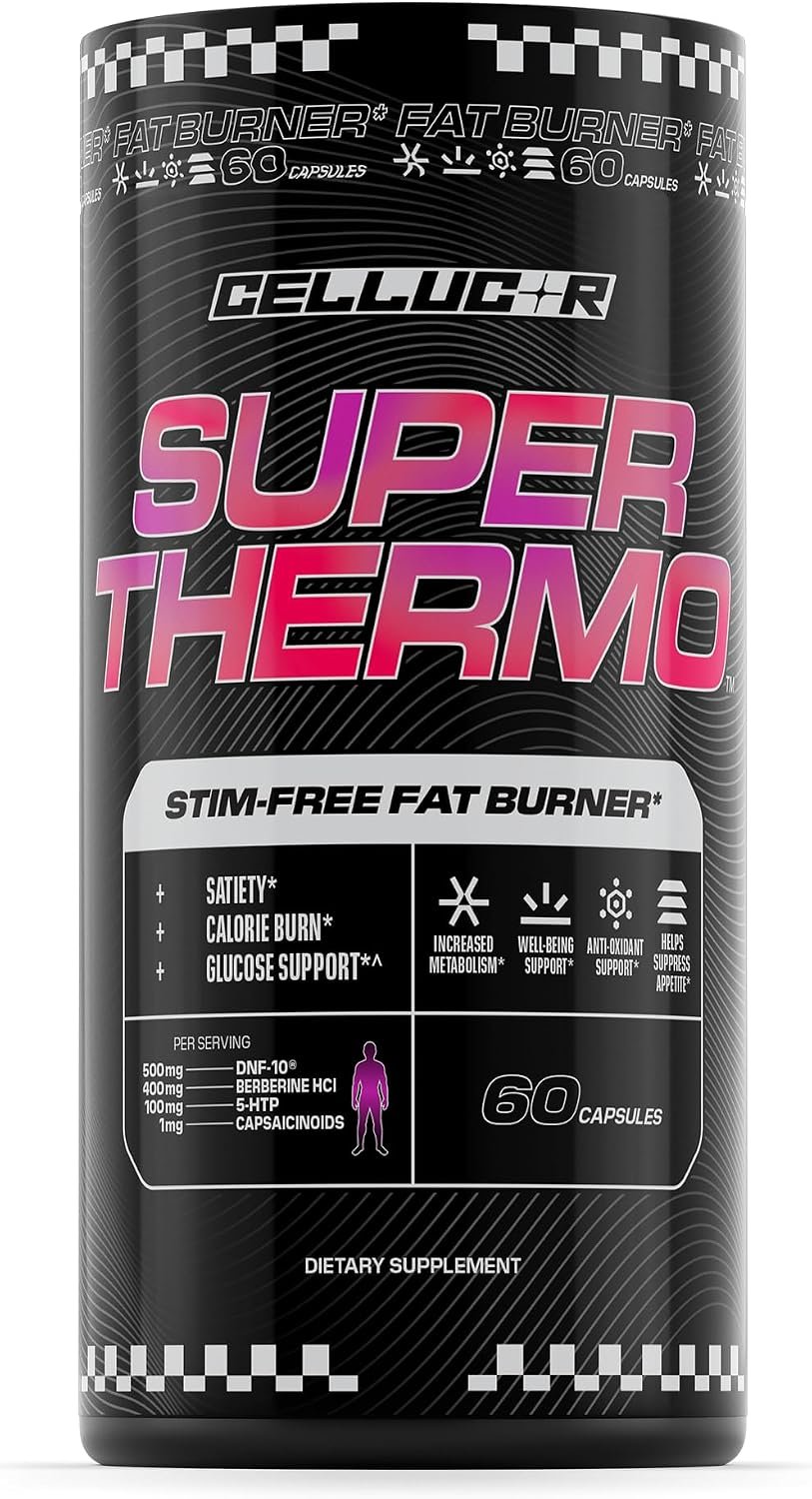 Cellucor Super Thermo™ Stim-Free Fat Burner, 60 Capsules | Blue raspberry ice flavor with Zero sugar and 7g BCAAs for muscle recovery, hydration and performance.