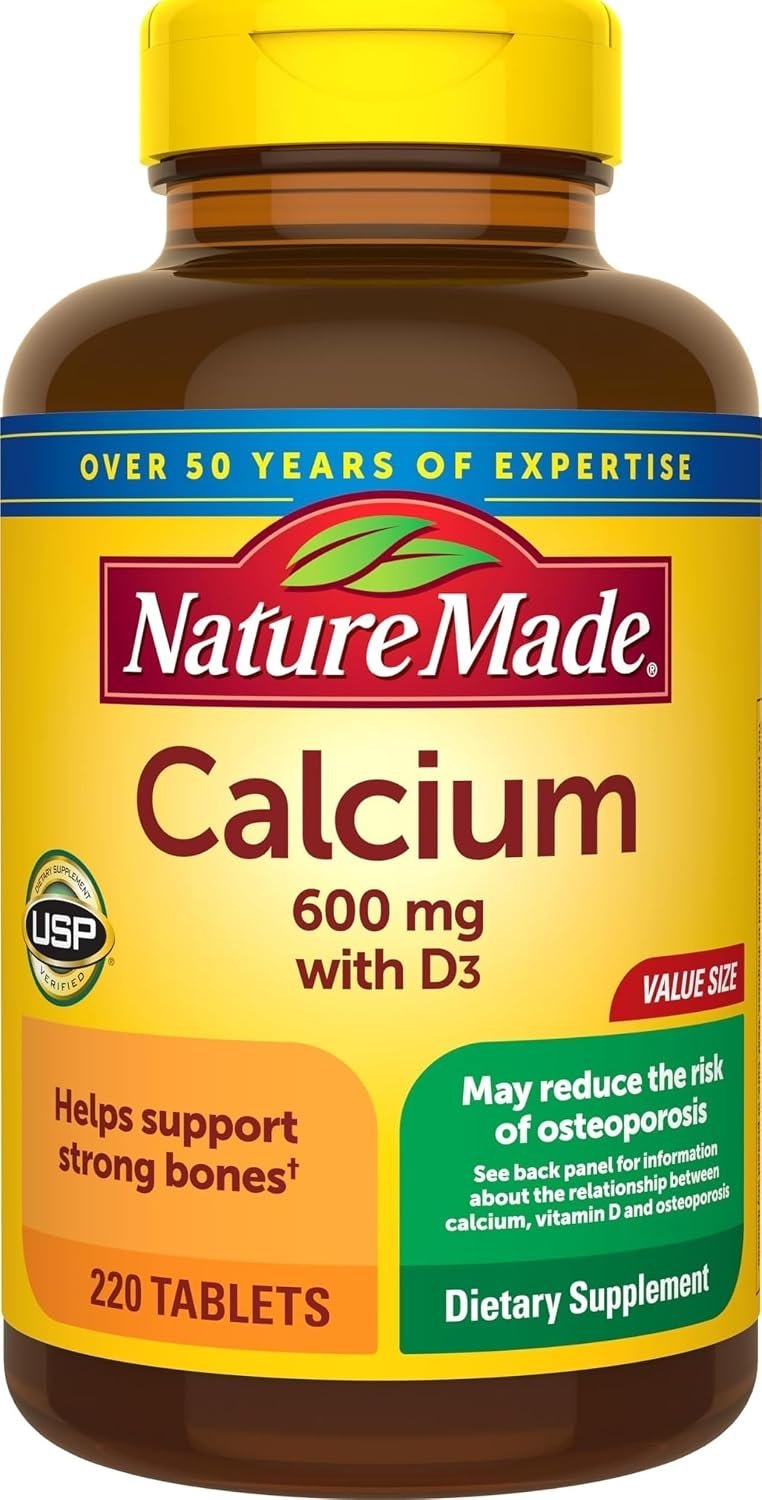 Nature Made Calcium 600 mg with Vitamin D3 for Bone Support, 220 Tablets | Calcium Supplement for Bone Health, Dietary Supplement with Calcium and Vitamin D