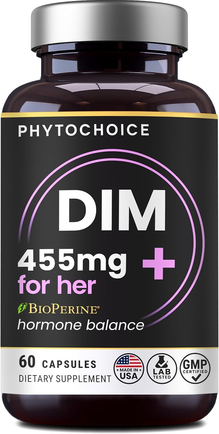 DIM for Women 350mg High Potency with BioPerine® & Broccoli Extract – 455mg Total Complex for Hormone Balance, Estrogen Metabolism, PMS & Menopause Support, Clear Skin & Women’s Wellness, 60 Capsules