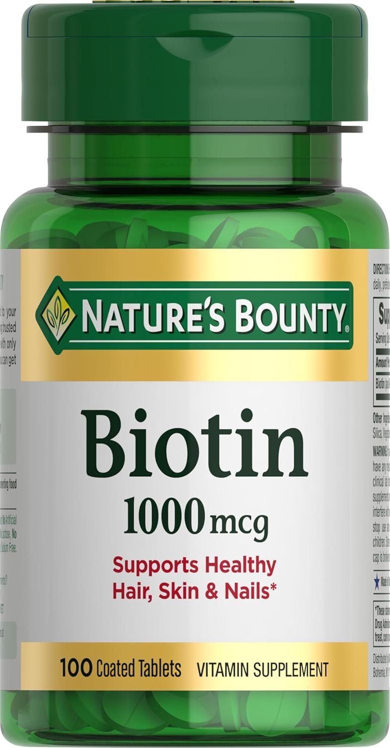 Nature’s Bounty Biotin, 1000 mcg, 100 Tablets | Supports Metabolism for Energy and Healthy Hair, Skin, and Nails