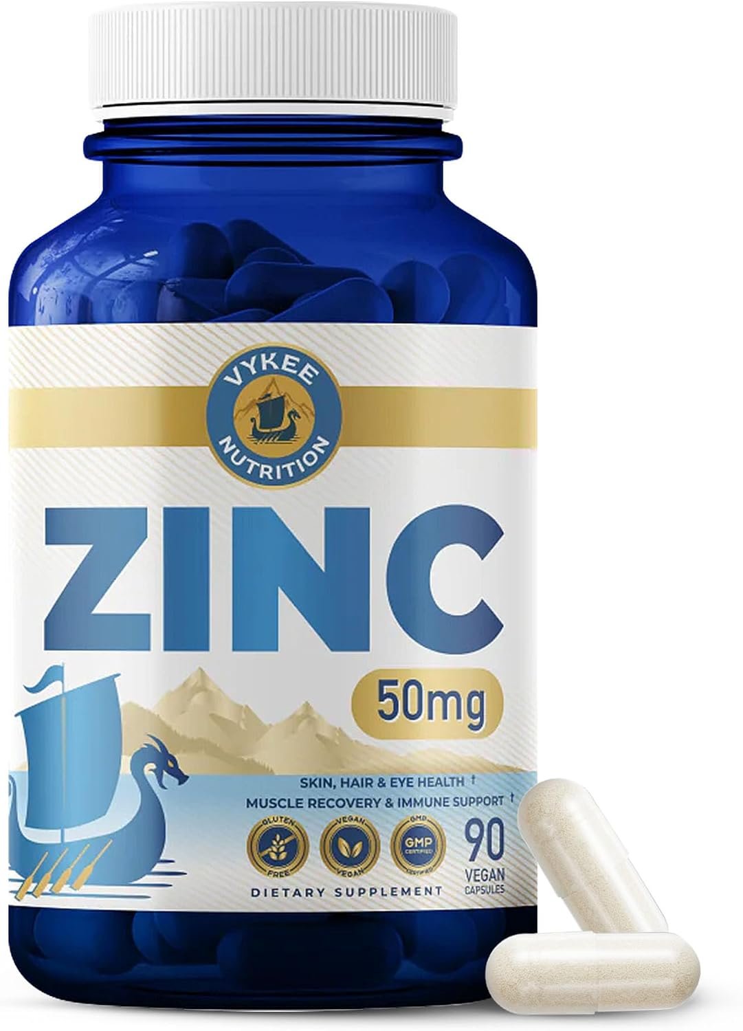 Vykee Nutrition Zinc Picolinate Capsules 50 mg | Helps Maintain Normal Hair, Skin, and Eye Health, Supports Muscle Function and Normal Immune Function, Vegan, 90 Capsules