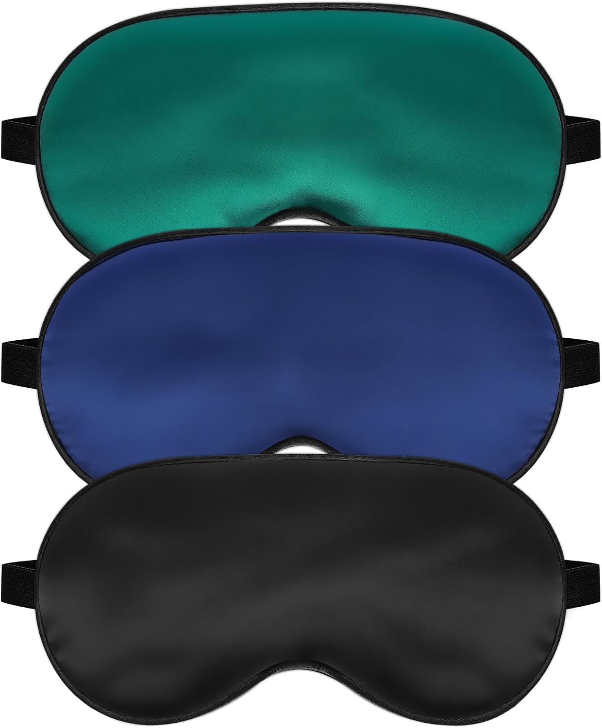Silk Sleep Mask, Blackout Sleeping Eye Mask with Adjustable Strap 3 Pack | Soft Blindfold for Men & Women Side Sleeper, Pressure-Free Eye Cover, Eyeshade for Travel Nap Gift (Black,Blue,Green)
