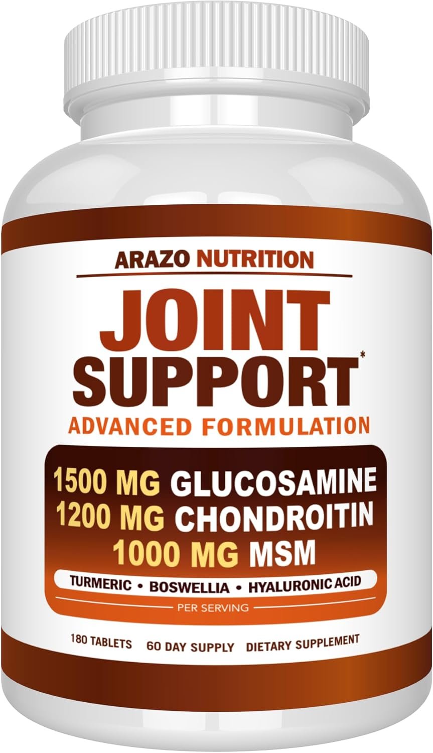 Arazo Nutrition Glucosamine Chondroitin Turmeric Msm Boswellia – Joint Support Supplement for Relief for Bones, Back, Knees, Hands (180 Tablets)