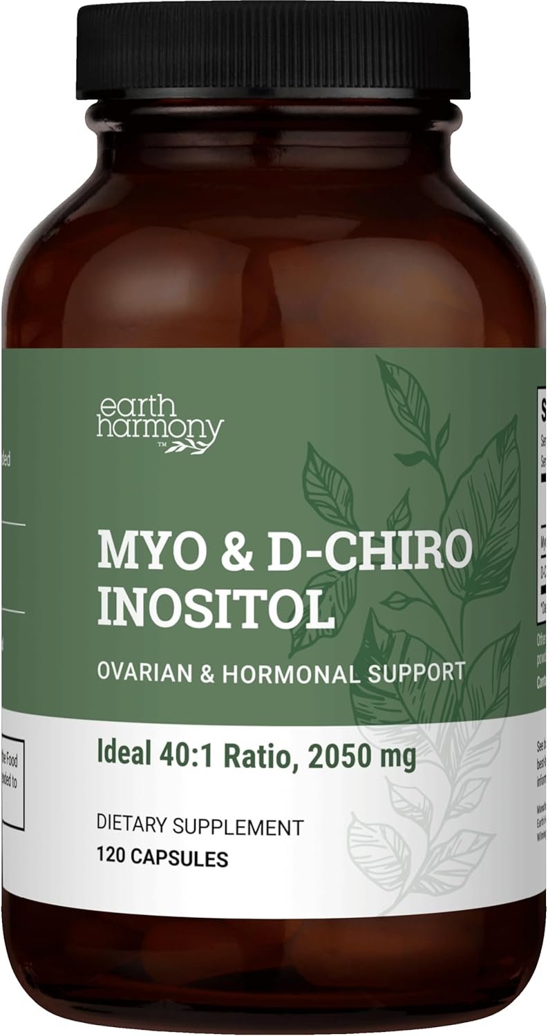 Earth Harmony Naturals Myo-Inositol D-Chiro Inositol Supplement for Women Ovarian & Hormone 120 Caps