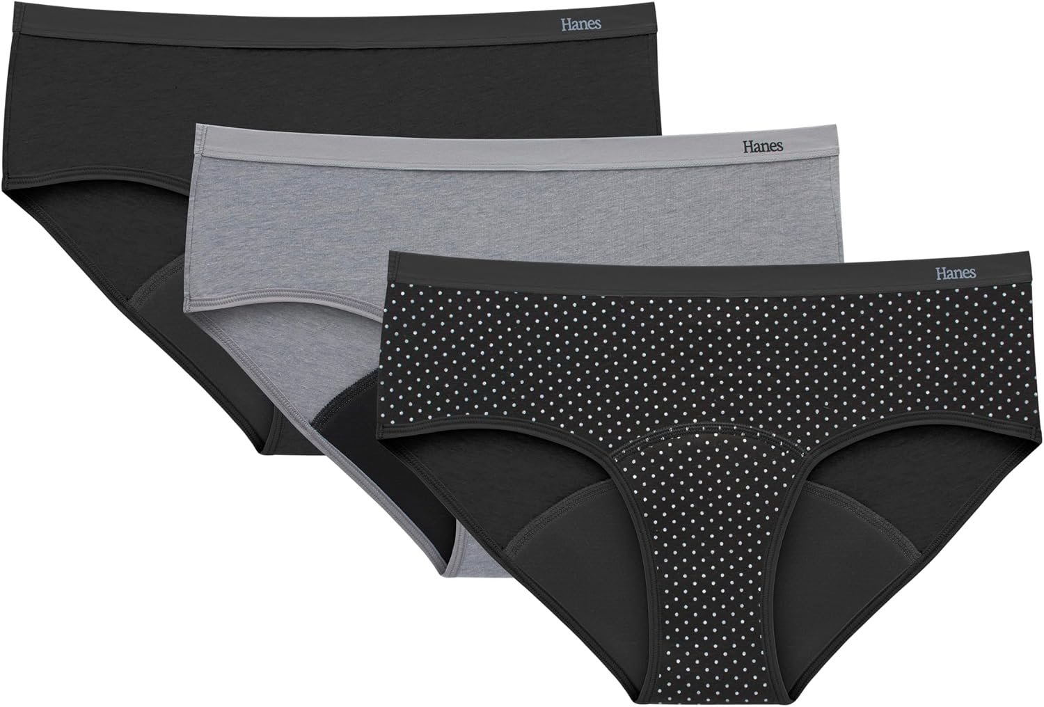 Hanes Women’s Comfort, Period. Underwear, Bikini Period Underwear, Super Leaks Period Underwear, 3-pack