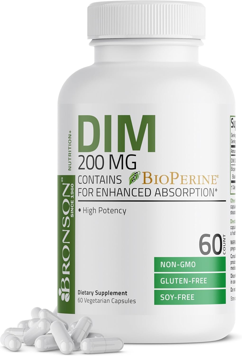 Bronson DIM 200 mg Diindolylmethane with BioPerine, 60 Vegetarian Capsules | Enhanced Absorption, Healthy Estrogen Metabolism & Balanced Hormones for Men & Women, Non-GMO, Gluten-Free & Soy-Free