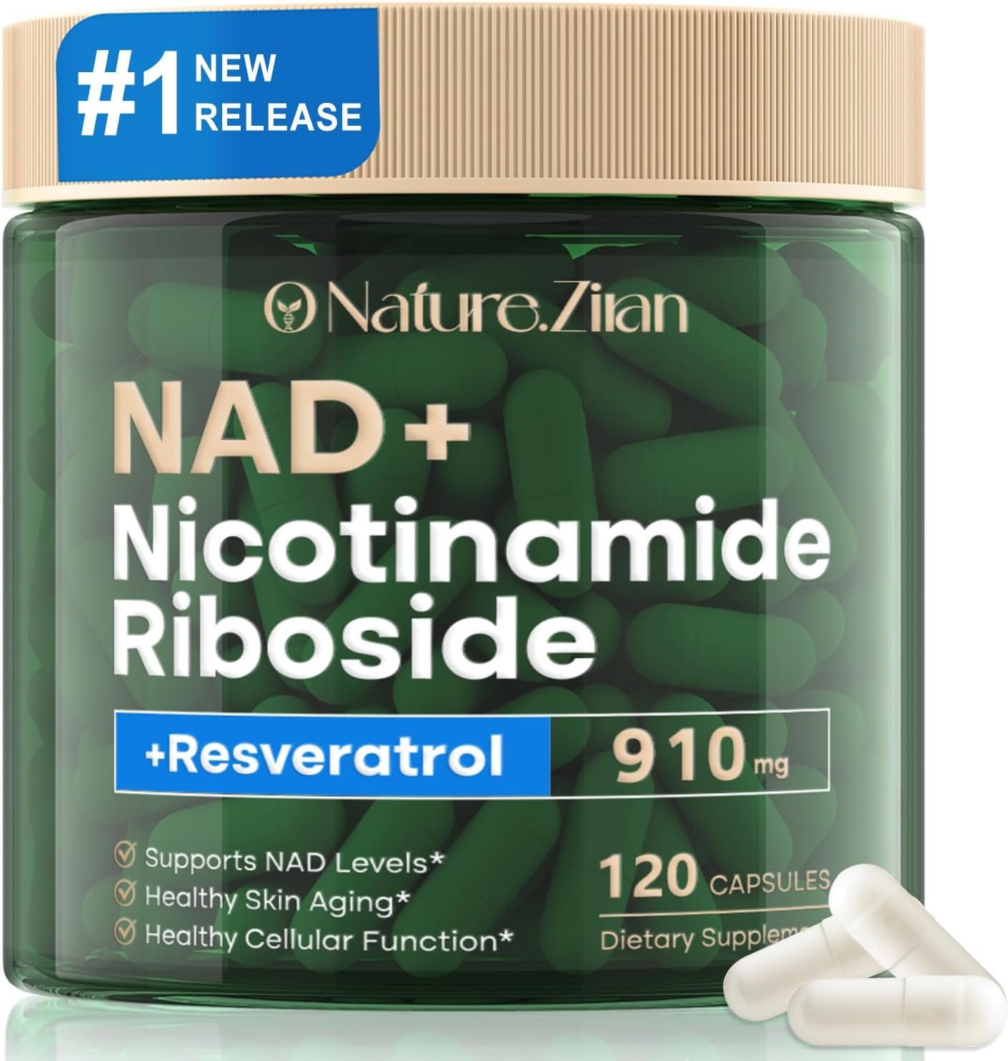 NAD+ Resveratrol 910mg Supplement for Women & Men – 120 Capsules (120 Count (Pack of 1))