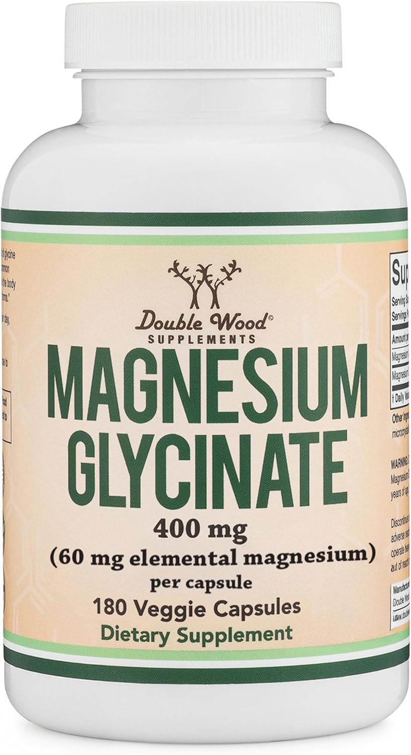 Magnesium Glycinate 400mg for Sleep, Relaxation, and Recovery, 180 Capsules | Highly Bioavailable Bisglycinate, Magnesium Supplement with 60mg Elemental Magnesium, Gentle on Stomach, Third-Party Tested