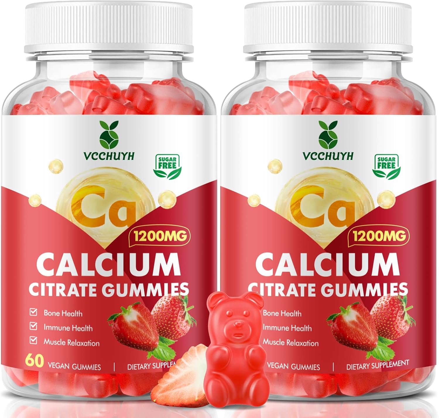 Calcium Citrate Gummies 1200mg, Chewable Calcium Supplements for Women & Men, Sugar Free Calcium Gummies for Bone, Muscle & Immune Support, Strawberry Flavor 120 Count