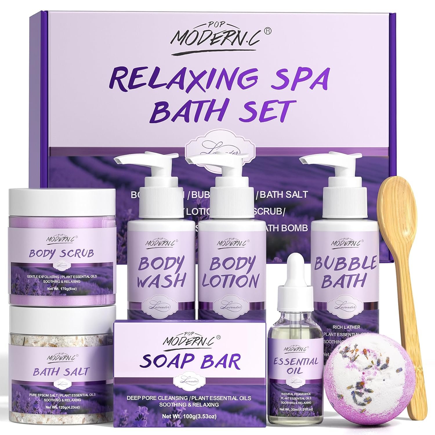 Relaxing Bath Gift Set for Women 8pcs Lavender Spa Gift Set Gift Baskets for women Mom Wife Sister Teen Best Friend Christmas Birthday Valentine’s Mother’s Day with Lavender Essential Oil Shea Butter