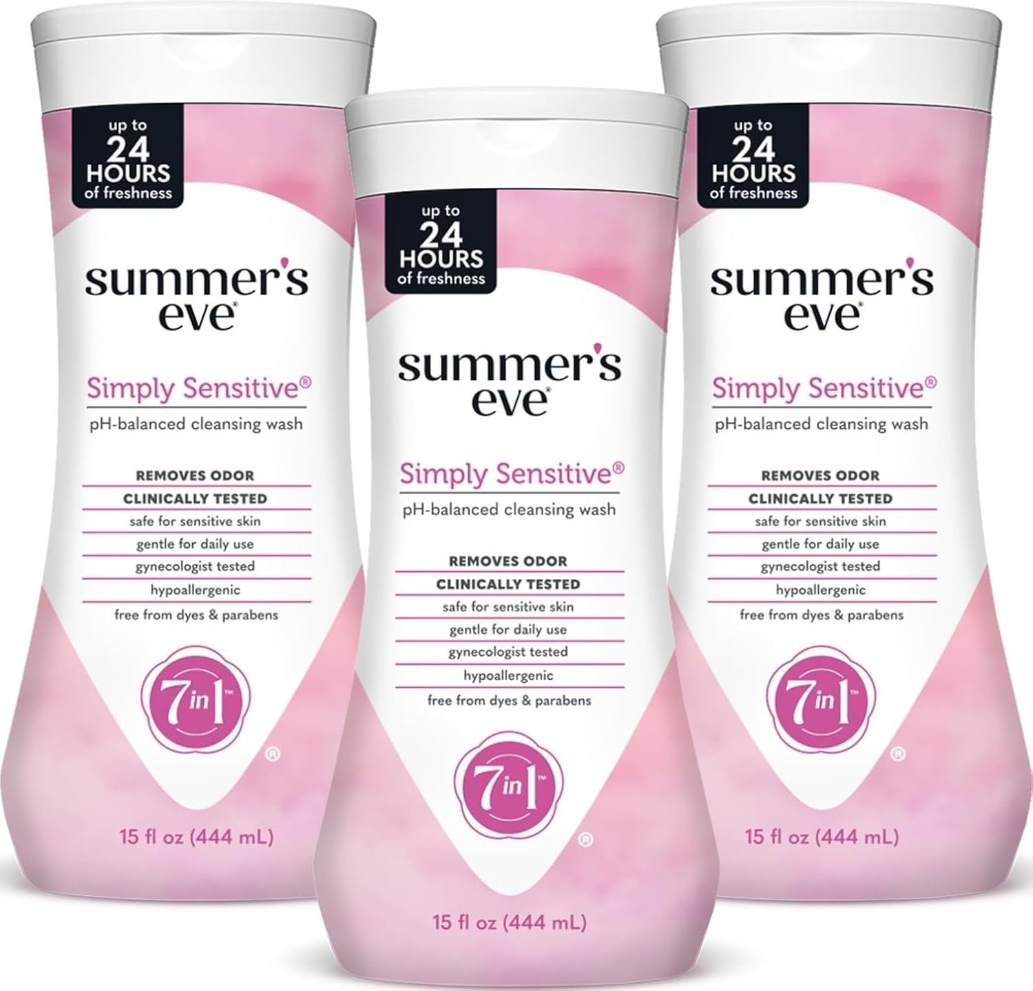 Summer’s Eve All-Over Daily Feminine Wash, Simply Sensitive, 15 Fl Oz, 3 Pk | Summers Eve Feminine Wash, Gentle pH-Balanced Body Wash for Women, Feminine Care to Remove Vaginal Odor, Gynecologist Tested