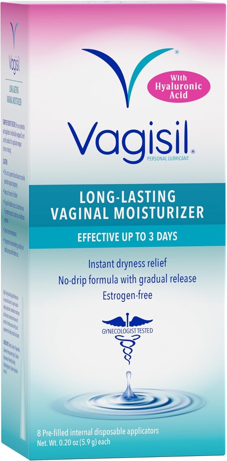 VAGISIL Prohydrate Internal Vaginal Moisturizer, Lubricant, 8 Count, 1 Pack | Prohydrate Internal Vaginal moisturizer with hyaluronic acid for natural dryness relief. Pre-filled applicator target source.