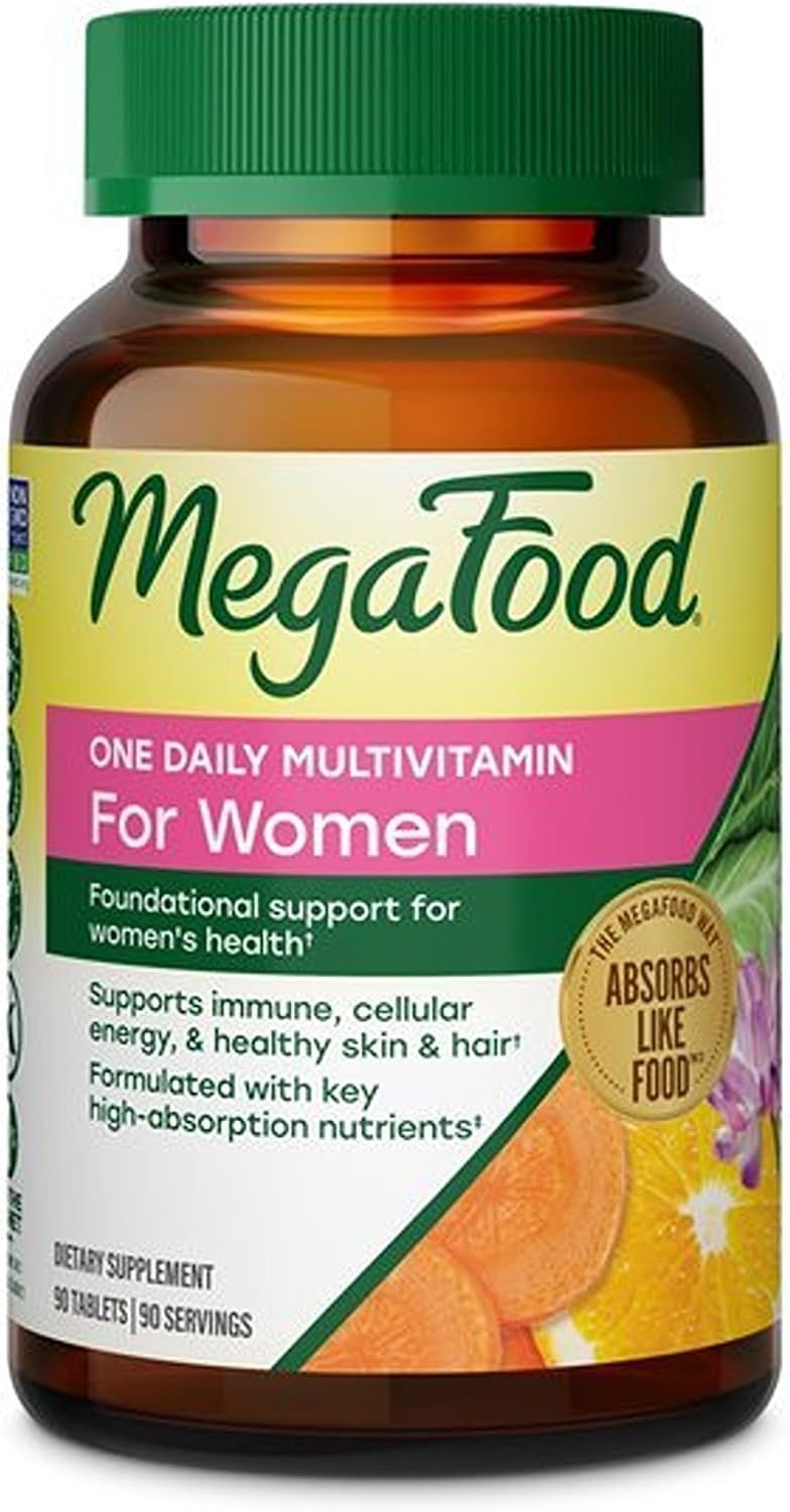 MegaFood One Daily Multivitamin for Women with 22 Nutrients, 90 Tablets | Immune Support, Cellular Energy & Healthy Skin & Hair, Methylfolate, Methylated B12, Iron, C, D3, Vegetarian, 90 Servings