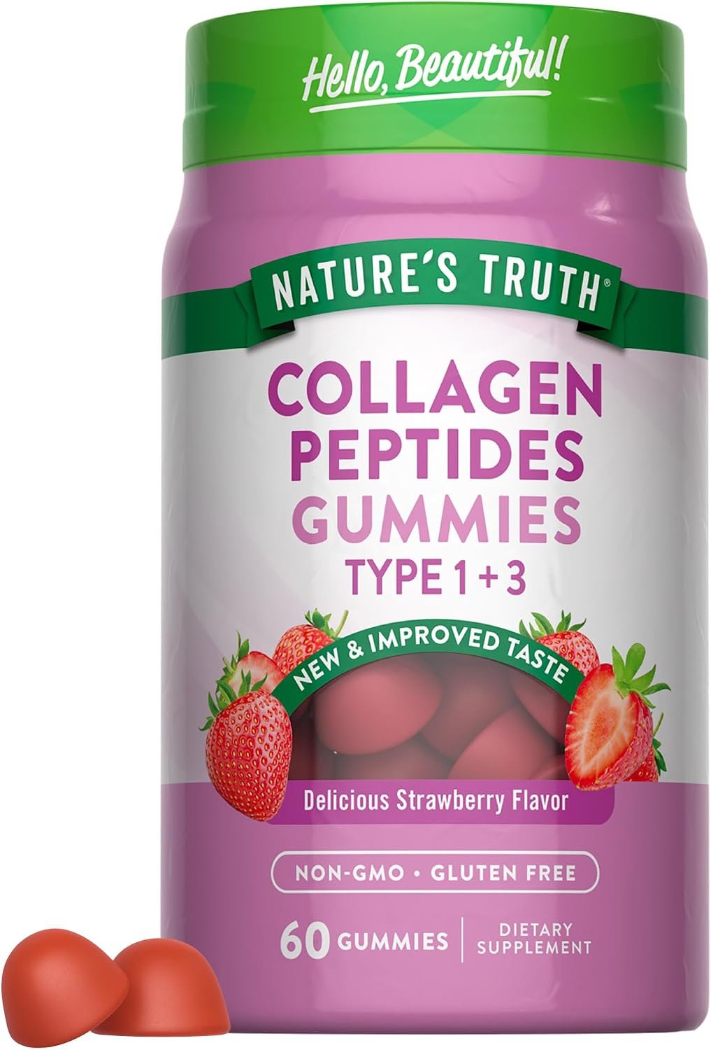 Nature’s Truth Collagen Peptide Gummies for Women | 60 Count | Type 1 & 3 | Strawberry Flavor | Non-GMO & Gluten Free Supplement