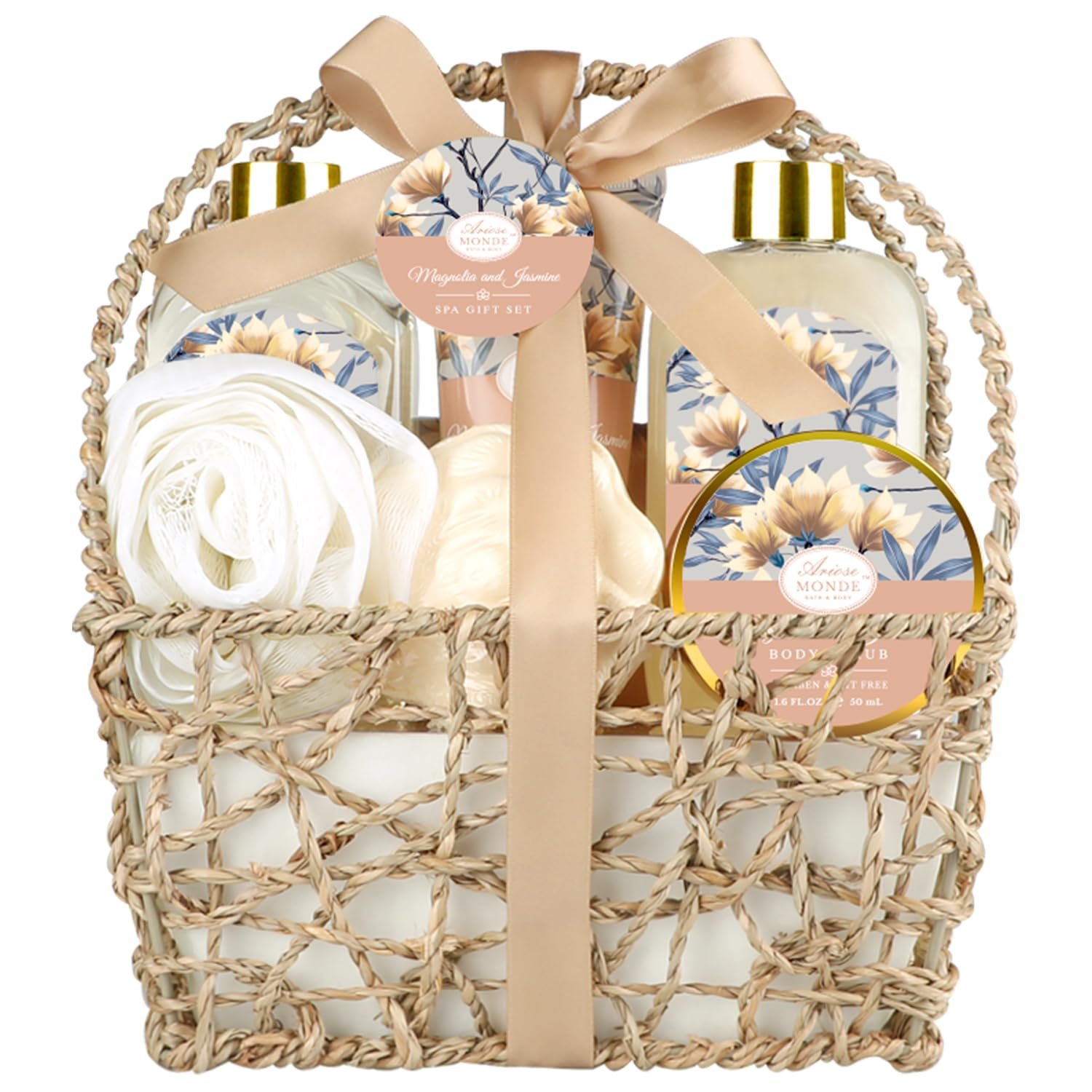 Gift Basket for Women, 8pcs Magnolia & Jasmine Spa Gift Baskets for Women