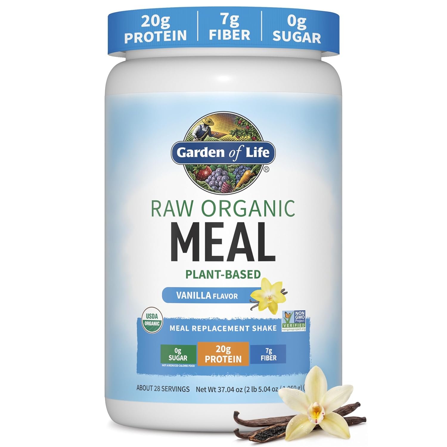 Garden of Life Meal Replacement Shakes, Vegan Raw Organic Protein Powder, Vanilla Protein Powder with Plant Based Pea Protein, Sprouts, Greens, Probiotics, Dairy Free 28 Servings | Raw Organic, with Plant Based Pea Protein, Sprouts, Greens, Probiotics, Dairy Free, Meal Replacement Shakes