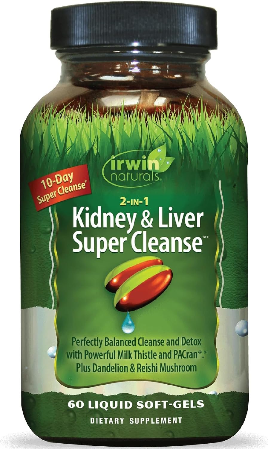 Irwin Naturals 2-in-1 Kidney & Liver Super Cleanse 60 Liquid Softgels | Balanced Liver Detox & Kidney Cleanse | Milk Thistle Dandelion Root & Reishi Mushroom | 60 Liquid Soft-Gels